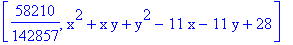 [58210/142857, x^2+x*y+y^2-11*x-11*y+28]